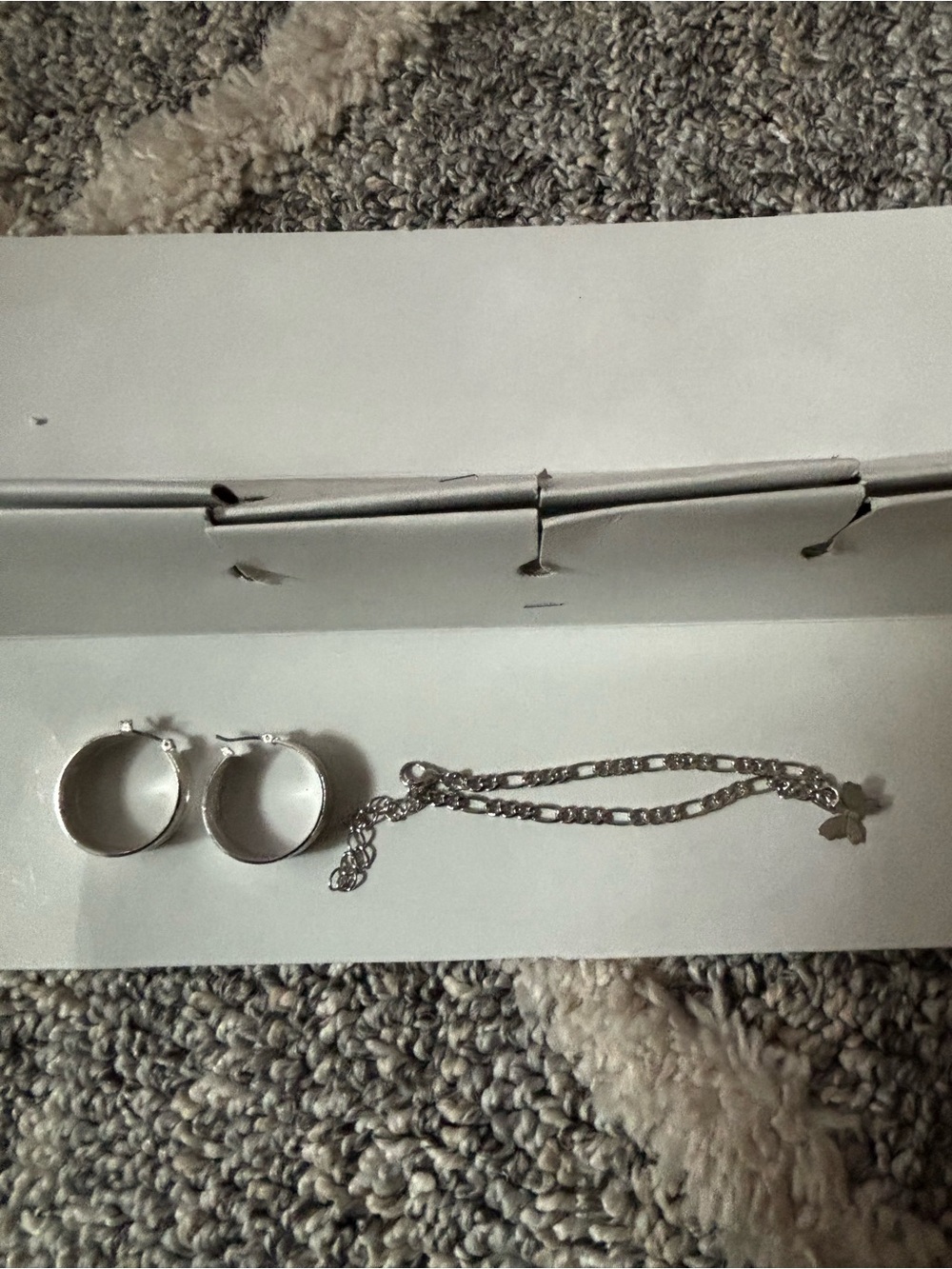 Sterling Silver Hoop Earrings and Clover Chain Bracelet ankle/wrist